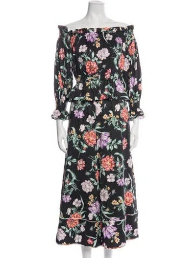 Pre-owned Christy Lynn Floral Print Cutout Accent Set In Black