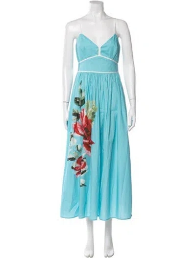 Pre-owned Christy Lynn Floral Print Long Dress In Blue