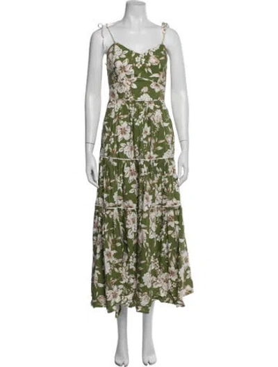 Pre-owned Christy Lynn Floral Print Long Dress In Green