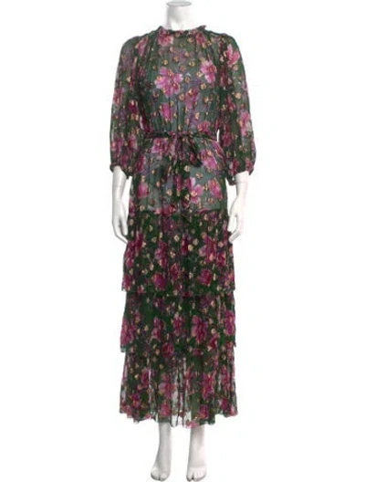 Pre-owned Christy Lynn Floral Print Long Dress In Green