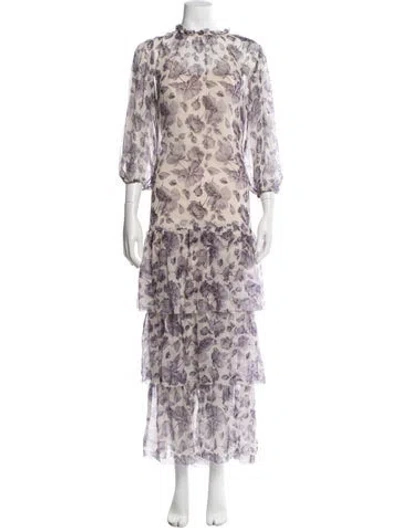 Pre-owned Christy Lynn Floral Print Long Dress In Purple