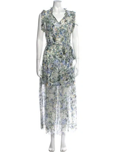 Pre-owned Christy Lynn Floral Print Long Dress In White