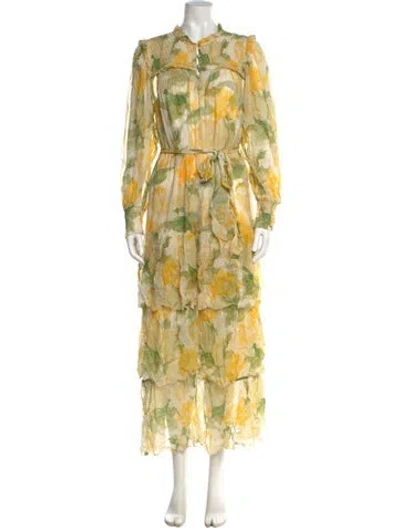 Pre-owned Christy Lynn Floral Print Long Dress In Yellow