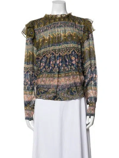 Pre-owned Christy Lynn Floral Print Long Sleeve Blouse In Blue
