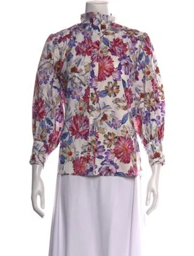 Pre-owned Christy Lynn Floral Print Long Sleeve Blouse In Multicolor