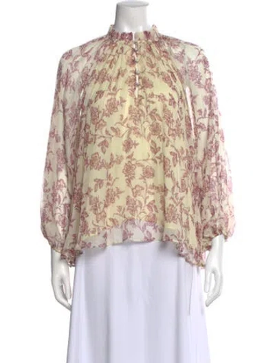Pre-owned Christy Lynn Floral Print Long Sleeve Blouse In Pink