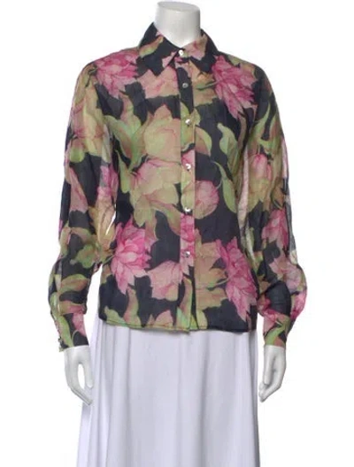 Pre-owned Christy Lynn Floral Print Long Sleeve Blouse In Pink