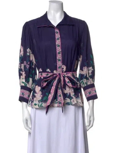 Pre-owned Christy Lynn Floral Print Long Sleeve Blouse In Purple