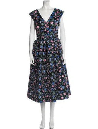 Pre-owned Christy Lynn Floral Print Midi Length Dress In Black