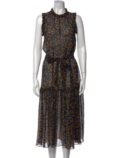 Pre-owned Christy Lynn Floral Print Midi Length Dress In Black