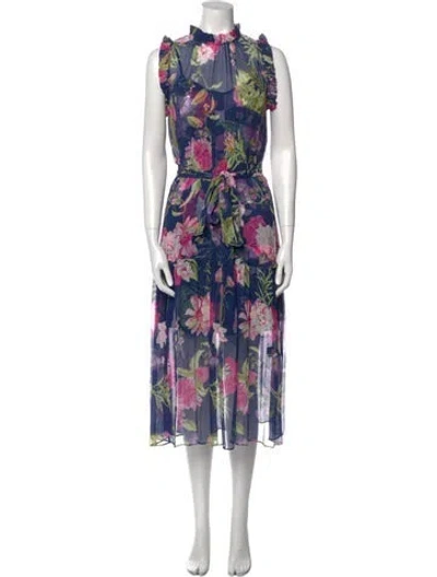 Pre-owned Christy Lynn Floral Print Midi Length Dress In Blue