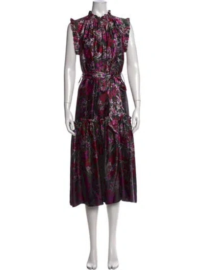 Pre-owned Christy Lynn Floral Print Midi Length Dress In Pink/purple