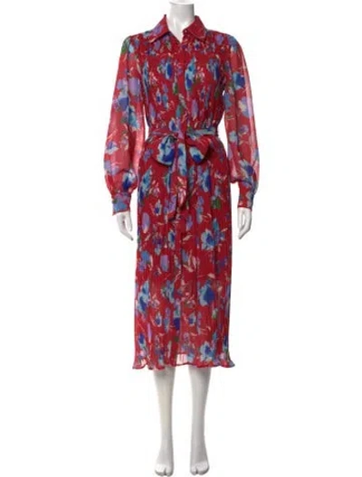 Pre-owned Christy Lynn Floral Print Midi Length Dress In Red
