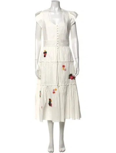 Pre-owned Christy Lynn Floral Print Midi Length Dress In White