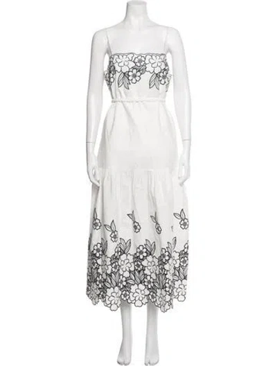 Pre-owned Christy Lynn Floral Print Midi Length Dress In White