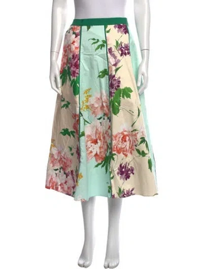 Pre-owned Christy Lynn Floral Print Midi Length Skirt In Green