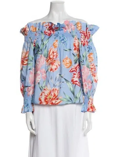 Pre-owned Christy Lynn Floral Print Off-the-shoulder Blouse In Blue