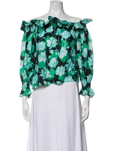 Pre-owned Christy Lynn Floral Print Off-the-shoulder Blouse In Green