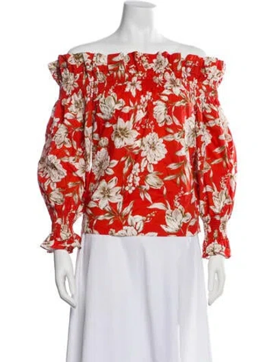 Pre-owned Christy Lynn Floral Print Off-the-shoulder Blouse In Orange