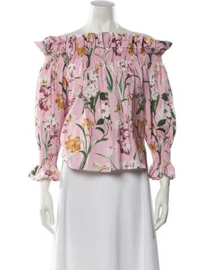 Pre-owned Christy Lynn Floral Print Off-the-shoulder Blouse In Pink