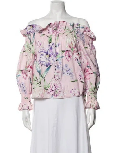 Pre-owned Christy Lynn Floral Print Off-the-shoulder Top In Pink