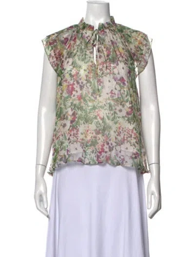 Pre-owned Christy Lynn Floral Print Tie Neck Blouse In Neutrals