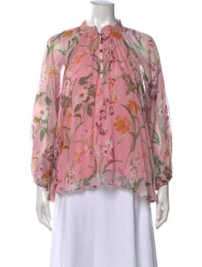 Pre-owned Christy Lynn Floral Print Tie Neck Blouse In Pink