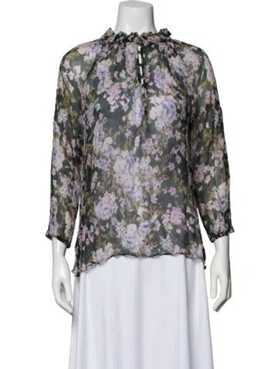 Pre-owned Christy Lynn Floral Print Tie Neck Blouse In Purple