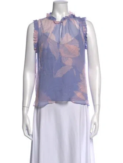 Pre-owned Christy Lynn Floral Print Tie Neck Top In Blue