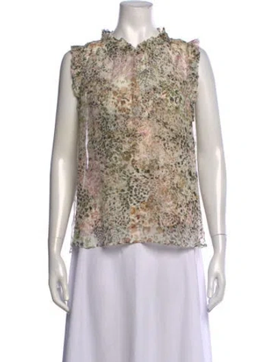 Pre-owned Christy Lynn Floral Print Tie Neck Top In Neutrals