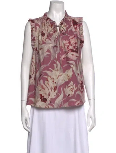 Pre-owned Christy Lynn Floral Print Tie Neck Top In Pink