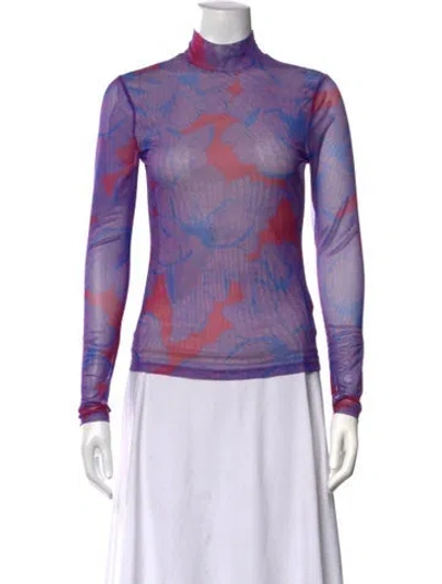 Pre-owned Christy Lynn Floral Print Turtleneck Top In Purple