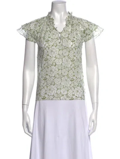 Pre-owned Christy Lynn Floral Print V-neck Blouse In Green