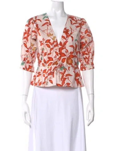 Pre-owned Christy Lynn Floral Print V-neck Blouse In Red