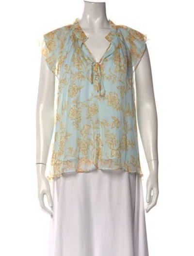 Pre-owned Christy Lynn Floral Print V-neck Blouse In White