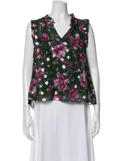 Pre-owned Christy Lynn Floral Print V-neck Top In Green