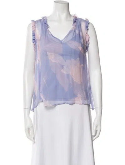 Pre-owned Christy Lynn Floral Print V-neck Top In Purple