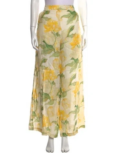 Pre-owned Christy Lynn Floral Print Wide Leg Pants In Yellow