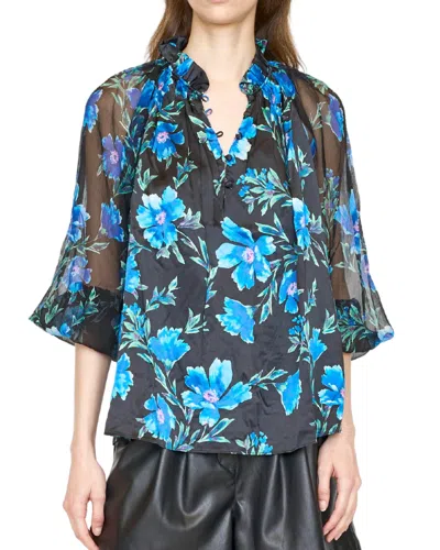 Christy Lynn Karla Blouse In Sapphire Poinsettia In Multi