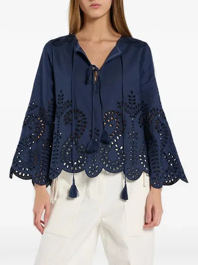 Christy Lynn Kora Broderie-anglaise Blouse In Blue