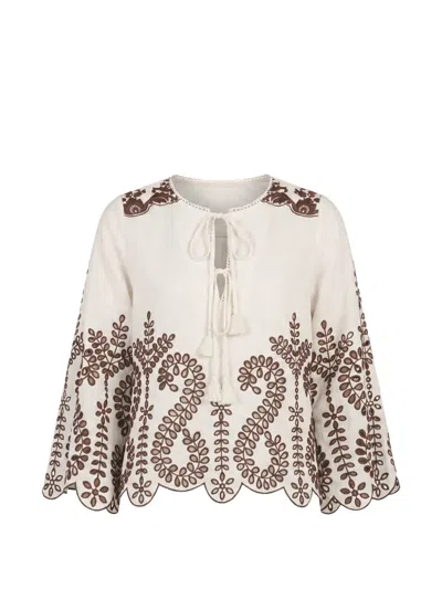 Christy Lynn Kora Embroidered Blouse In Neutral