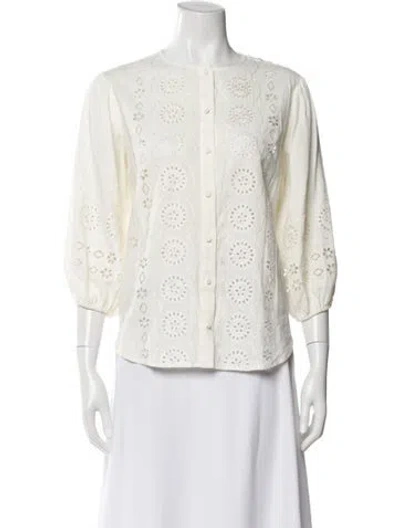 Pre-owned Christy Lynn Lace Pattern Crew Neck Blouse In White