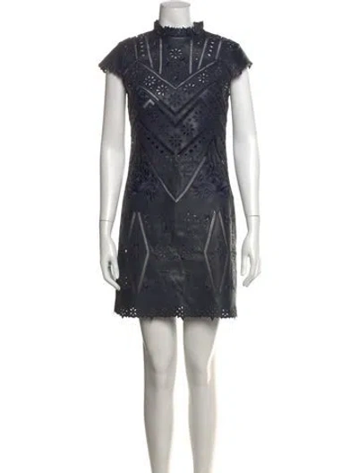 Pre-owned Christy Lynn Lace Pattern Mini Dress In Blue