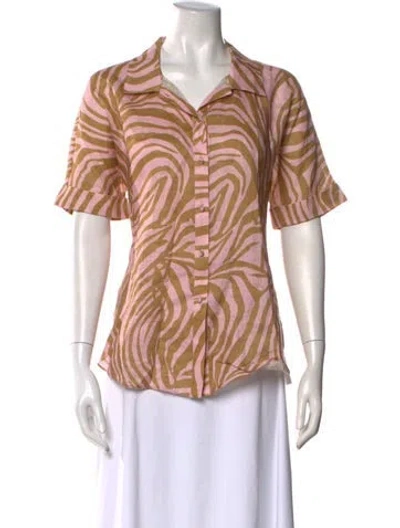 Pre-owned Christy Lynn Linen Animal Print Blouse In Multi