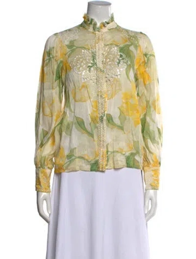 Pre-owned Christy Lynn Linen Floral Print Blouse In Yellow