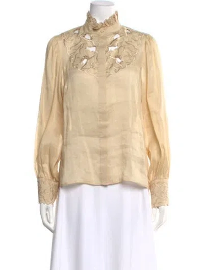 Pre-owned Christy Lynn Linen Lace Pattern Blouse In Neutral