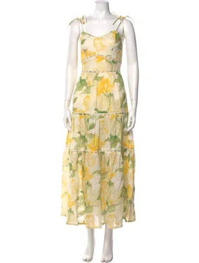 Pre-owned Christy Lynn Linen Long Dress In Yellow