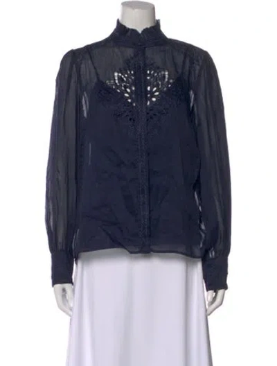 Pre-owned Christy Lynn Linen Long Sleeve Blouse In Blue