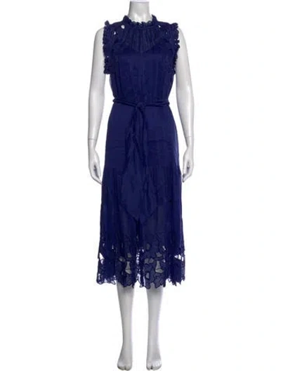 Pre-owned Christy Lynn Linen Midi Length Dress In Blue