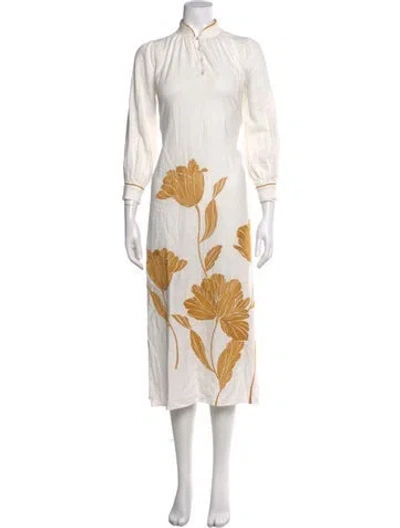 Pre-owned Christy Lynn Linen Midi Length Dress In Multi